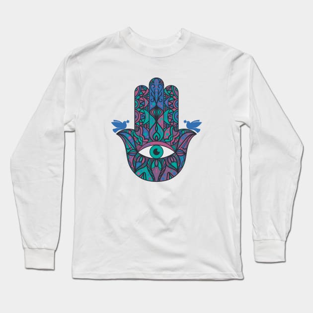 Colorful The Hand of Miriam Hamsa Long Sleeve T-Shirt by ProPod